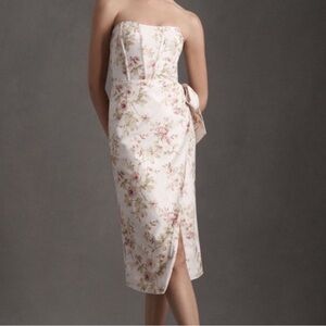 V. Chapman Strapless Corset Midi Dress Size 10 Pink Floral Linen Blend